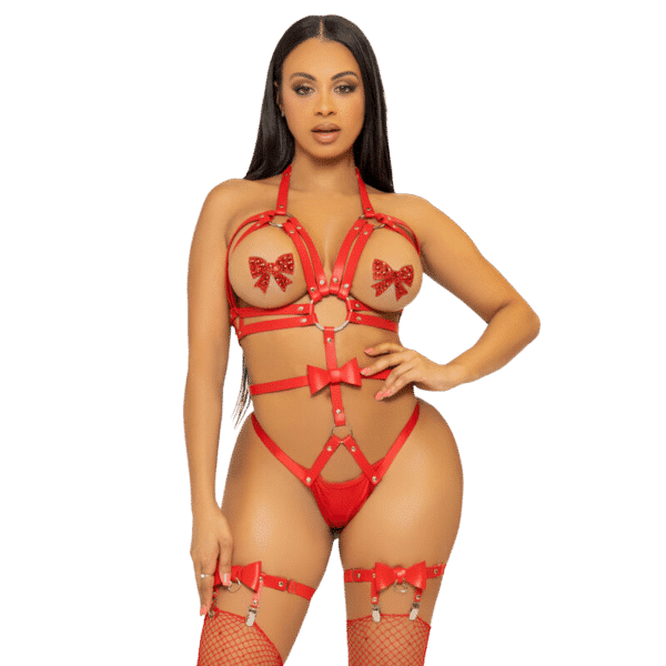 LEG AVENUE - KINK - HARNAIS CLOUTÉ O-RING TEDDY TAILLE S - ROUGE