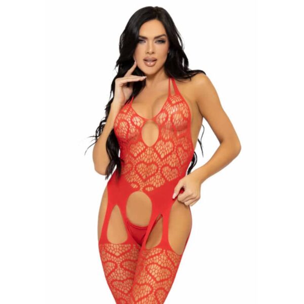 LEG AVENUE - BODYSTOCKING  JARRETELLES EN FILET TAILLE UNIQUE - ROUGE