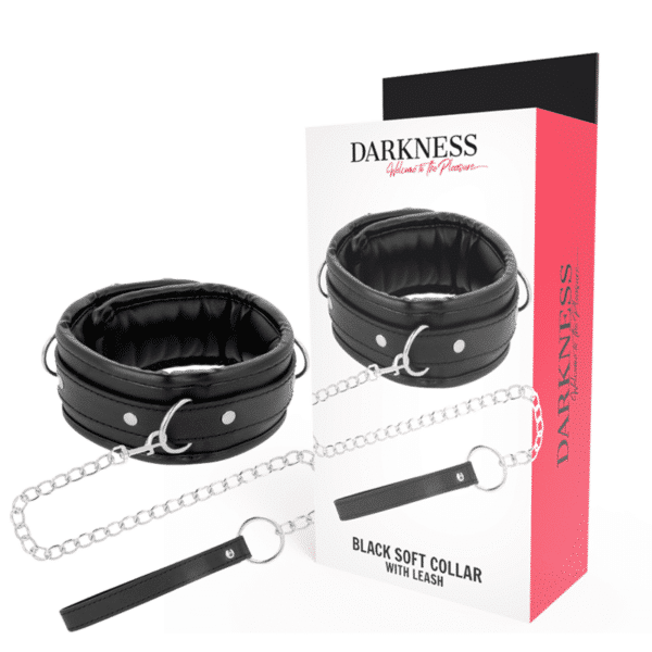 DARKNESS - COLLIER DOUX NOIR AVEC LAISSE EN CUIR