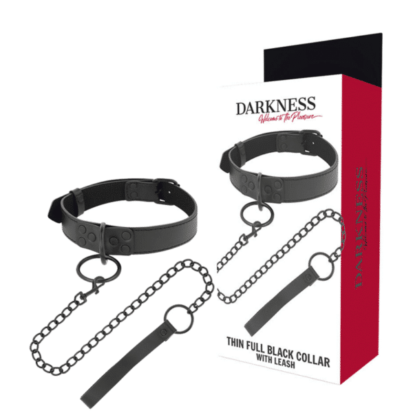 DARKNESS - COLLIER COMPLET FIN NOIR AVEC LAISSE