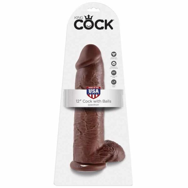 KING COCK - 12 GODE MARRON AVEC BOULES 30.48 CM