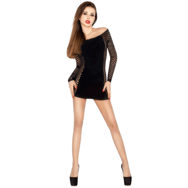 PASSION - FEMME BS025 BODYSTOCKING NOIR STYLE ROBE TAILLE UNIQUE